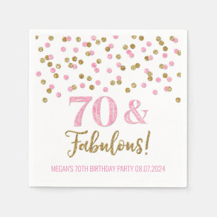 Gold Pink Confetti 70 & Fabulous Napkin