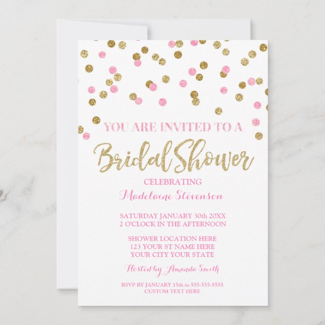 Gold Pink Confetti Bridal Shower Invitation (Back)