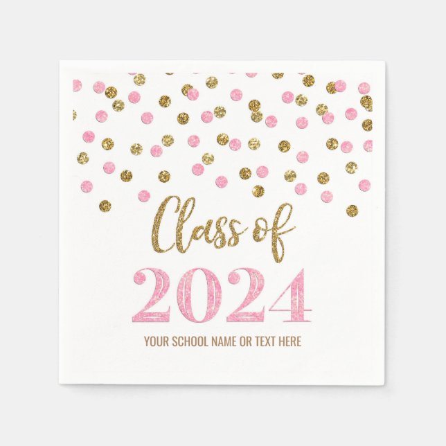 Gold Pink Confetti Class of 2024  Napkins (Front)
