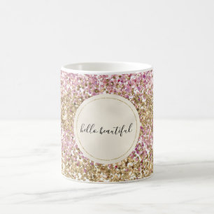 Gold Pink Confetti Glitter Personalised     Coffee Mug