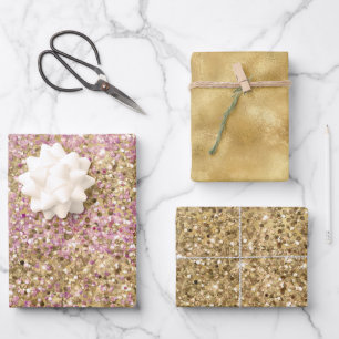Gold Pink Confetti Glitter   Wrapping Paper Sheet
