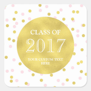 Gold Pink Confetti Graduation Class of 2017 Square Sticker