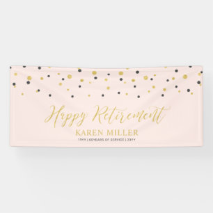 Gold & Pink Confetti Happy Retirement Party Banner
