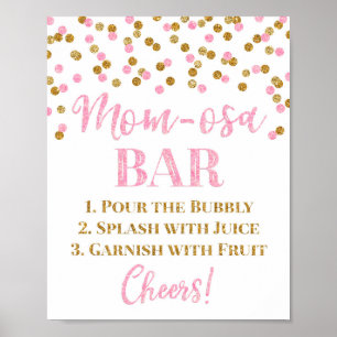 Gold Pink Confetti Mum-osa Bar Sign Baby Shower