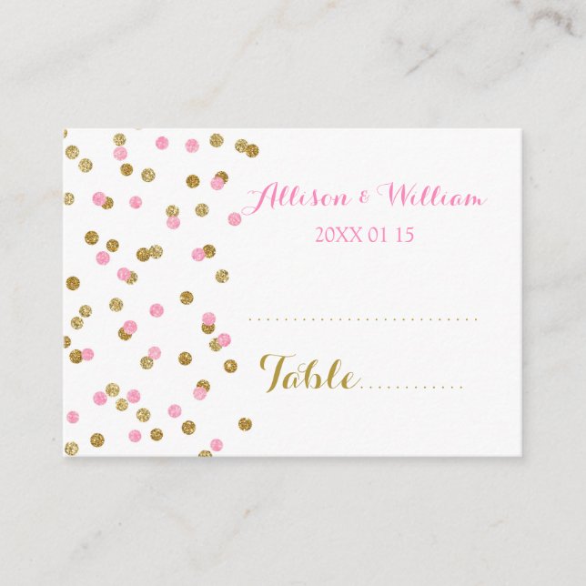 Gold Pink Confetti Table Place Setting Cards (Front)