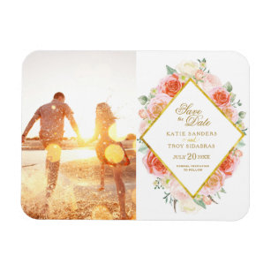 Gold, Pink, Coral and Peach Save the Date Postcard Magnet