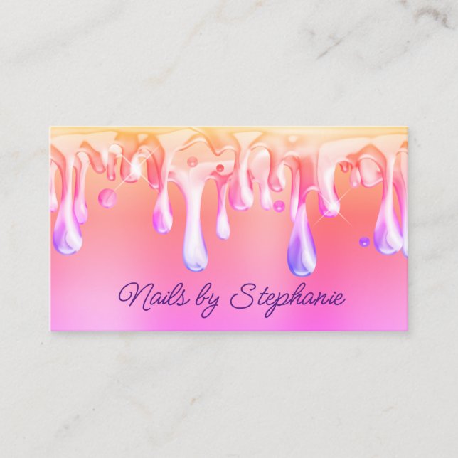 Gold Pink Coral Ombre Liquid Drip Business Card (Front)
