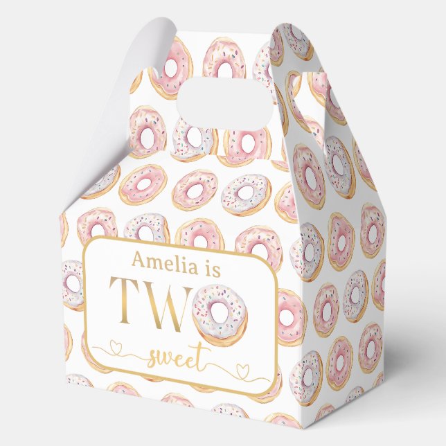 Gold Pink Doughnut Birthday Favour Boxes (Front)