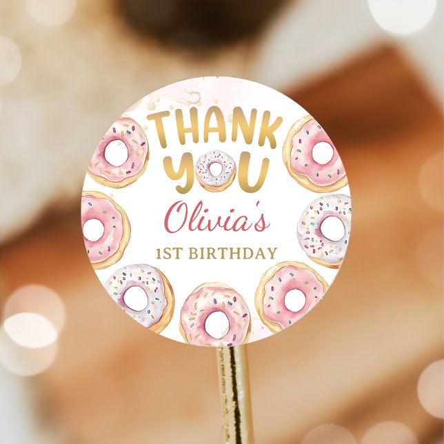 Gold Pink Doughnut Birthday Sticker (Creator Uploaded)