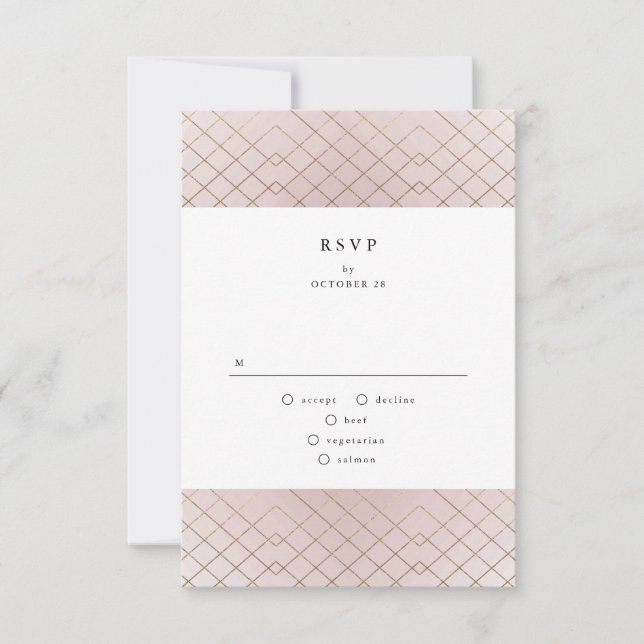 Gold Pink Elegance Diamond Geo Deco Wedding RSVP Card (Front)