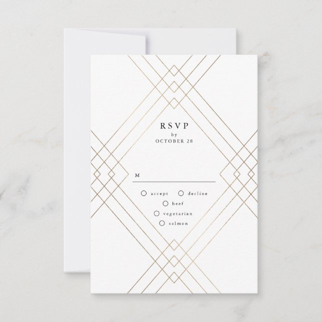 Gold Pink Elegance Diamond Geo Deco Wedding RSVP Card (Front)