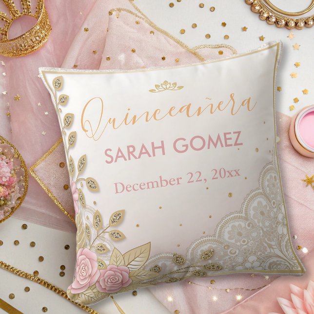 gold pink elegant quinceanera  cushion (Creator Uploaded)