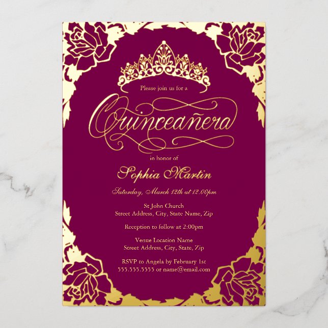 Gold Pink Elegant Script Quinceanera Birthday (Front)