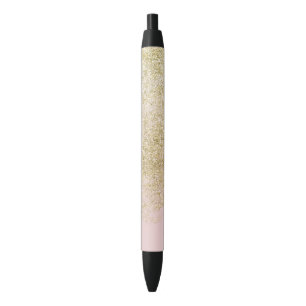 Gold Pink Faux Glitter Black Ink Pen