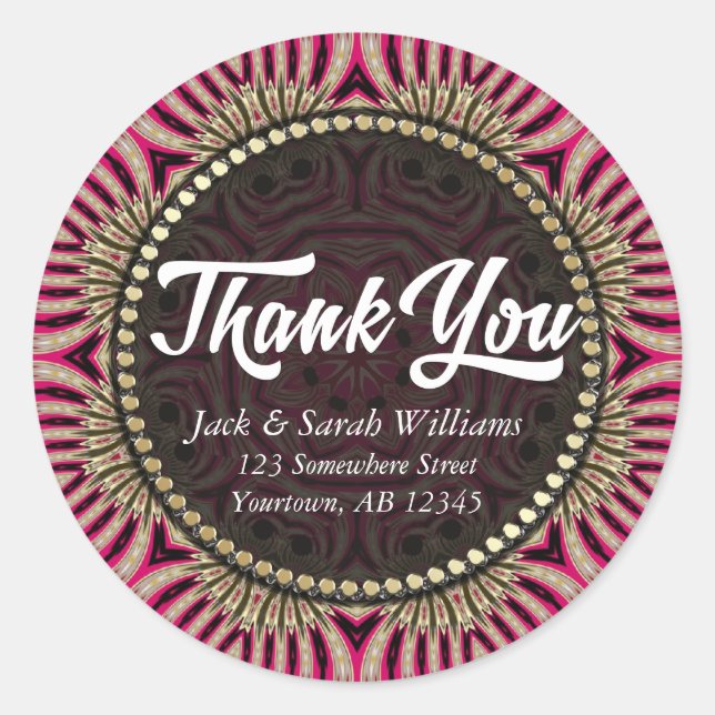 Gold Pink Favour Tag Thank You Sticker (Front)