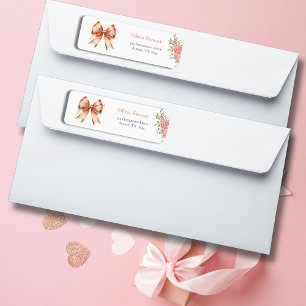 Gold & Pink Floral Bow Baby Shower Return Address Label