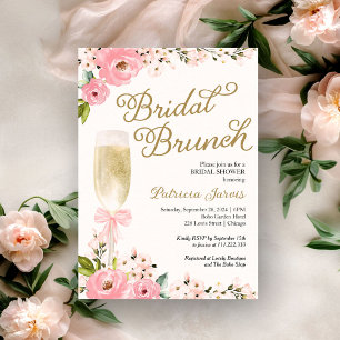 Gold Pink Floral Bridal Brunch Bridal Shower Invitation