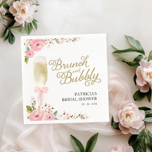 Gold Pink Floral Brunch And Bubbly Bridal Shower Napkin