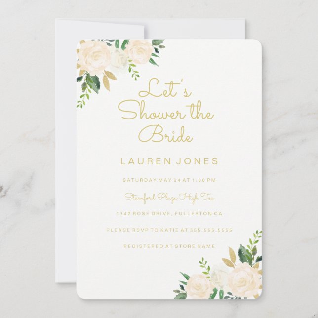 Gold Pink Floral Elegant Bridal Shower Invitation (Front)