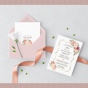 Gold Pink Floral Invitación de Baby Shower Invitation