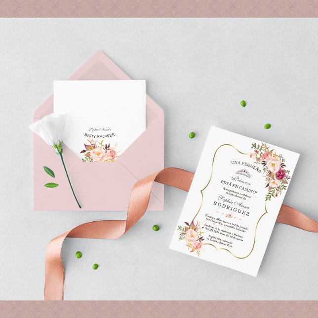 Gold Pink Floral Invitación de Baby Shower Invitation (Creator Uploaded)
