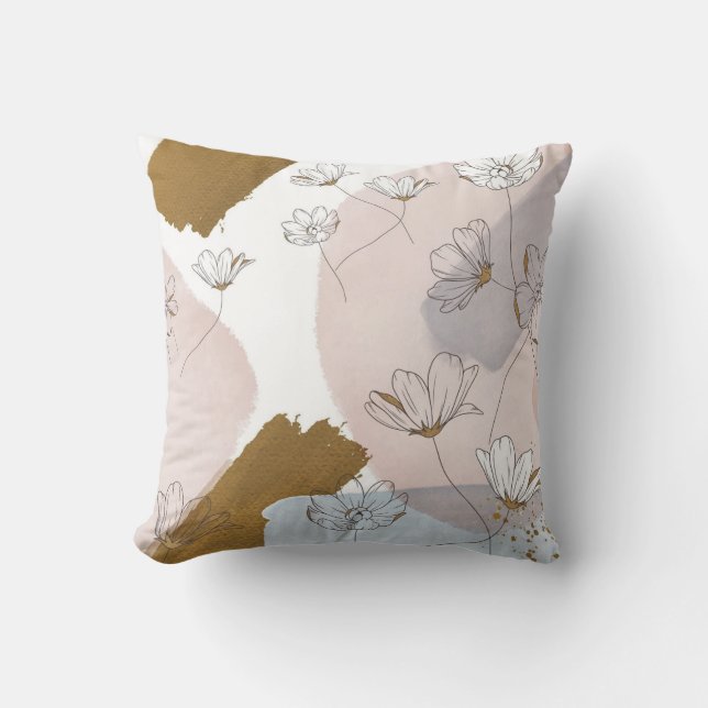 Gold & Pink Floral Painting  Cushion (Front)