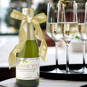 Gold & Pink Floral Pastel Wedding Thank You Mini Sparkling Wine Label