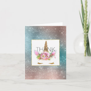 Gold Pink Floral Unicorn Thank you