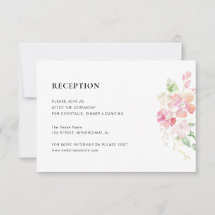 gold & pink floral wedding reception card
