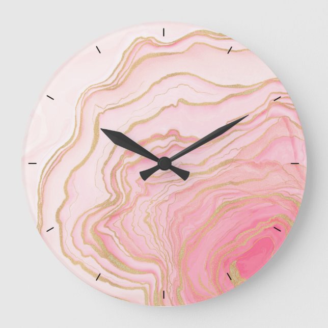Gold Pink Fluid Liquid Painting Large Clock (Front)