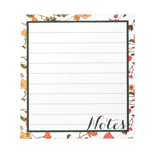 Gold Pink & Forest Green Calligraphy Elegant Lined Notepad (Front)