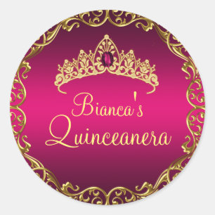 Gold & Pink Gem Tiara Quinceanera Sticker