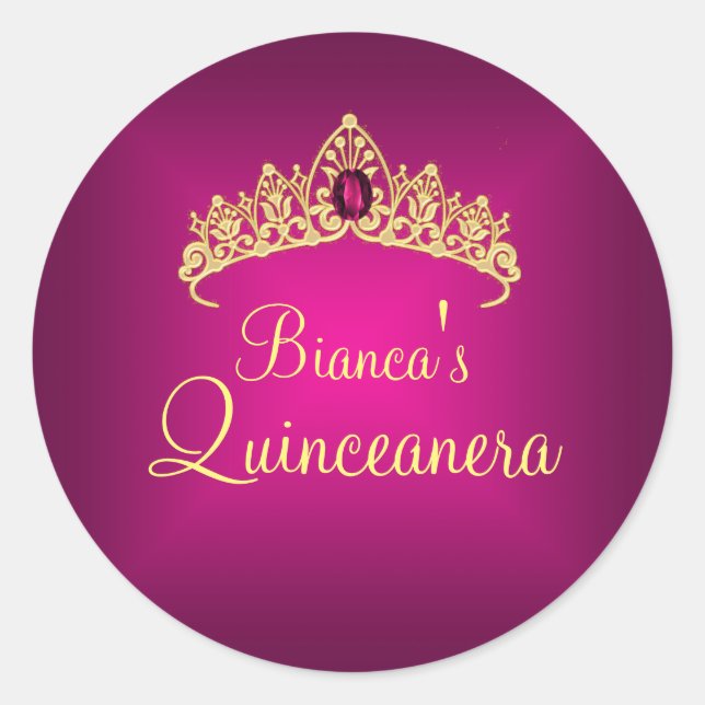 Gold & Pink Gem Tiara Quinceanera Sticker (Front)