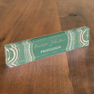 Gold Pink Geometric Doodles Green Gradient Mandala Nameplate