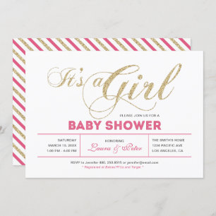 Gold & Pink Girl, Chic Typography Baby Shower Invitation