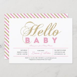 Gold & Pink Girl, Modern Typography Baby Shower Invitation