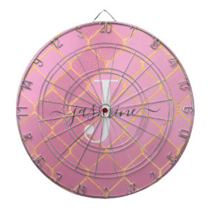 Gold & Pink Girly Glitter Monogram Script Dartboard