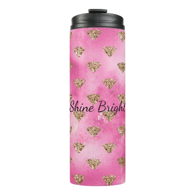 Gold Pink Glam Glitter Diamonds Jewel  Thermal Tumbler (Front)