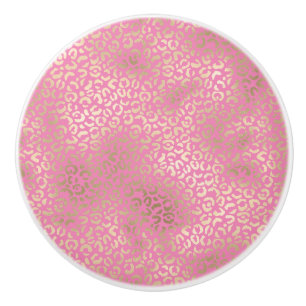 Gold Pink Glam Leopard Print Ceramic Knob
