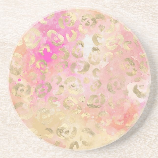 Gold Pink Glam Leopard Print    Coaster (Front)
