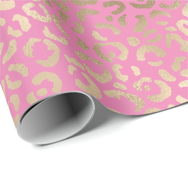 Gold Pink Glam Leopard Print   Wrapping Paper (Roll Corner)