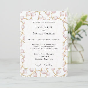 Gold Pink Glam Pearls Wedding Invitation
