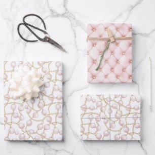 Gold Pink Glam Pearls   Wrapping Paper Sheet