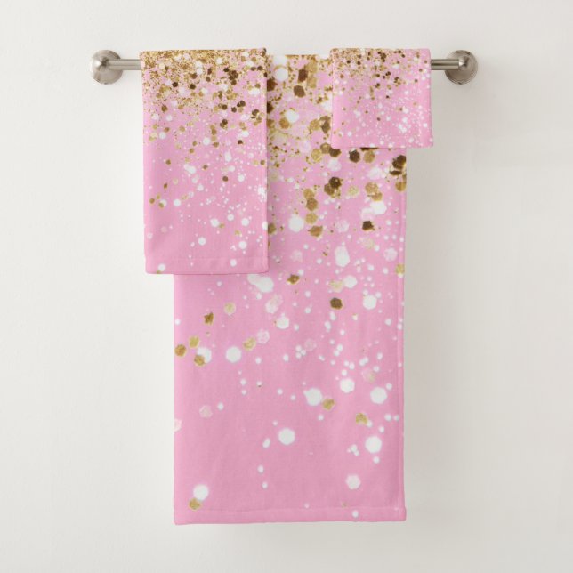 Gold Pink Glitter #1 Bath Towel Set (Insitu)