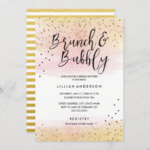 Gold Pink Glitter Brunch and Bubbly Bridal Shower Invitation