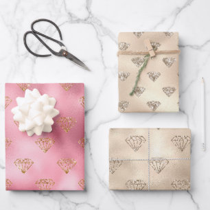 Gold Pink Glitter Diamonds Wrapping Paper Sheet