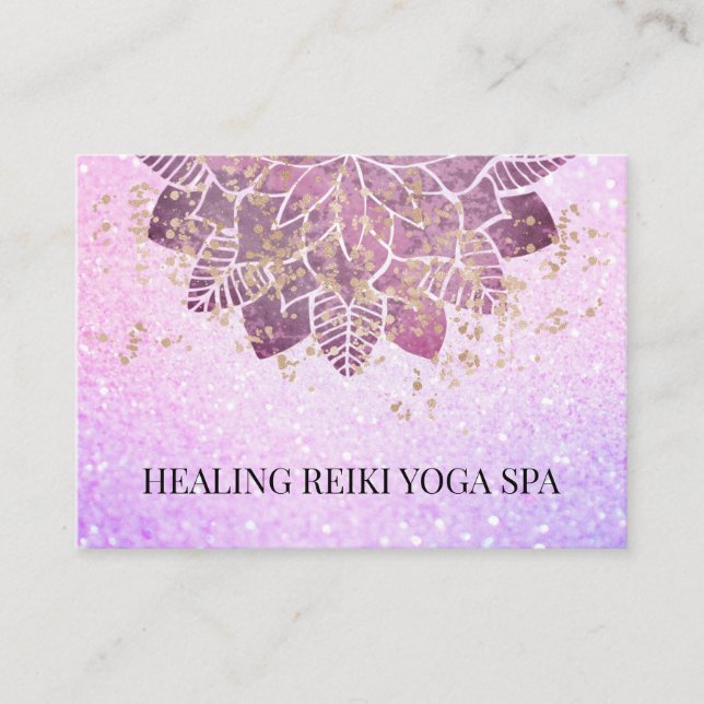 *~* Gold Pink Glitter Spiritual Yoga Reiki Mandala Business Card (Front)