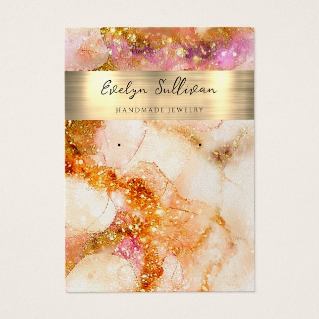 gold pink glitter watercolor jewellery display car (Front)
