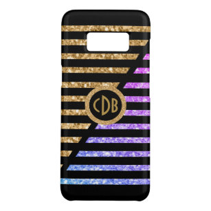 Gold & Pink Glitter With Black & White Stripes Case-Mate Samsung Galaxy S8 Case