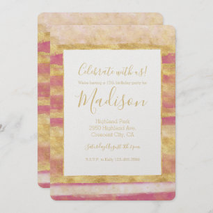 Gold Pink Glitz Stripes Invitation